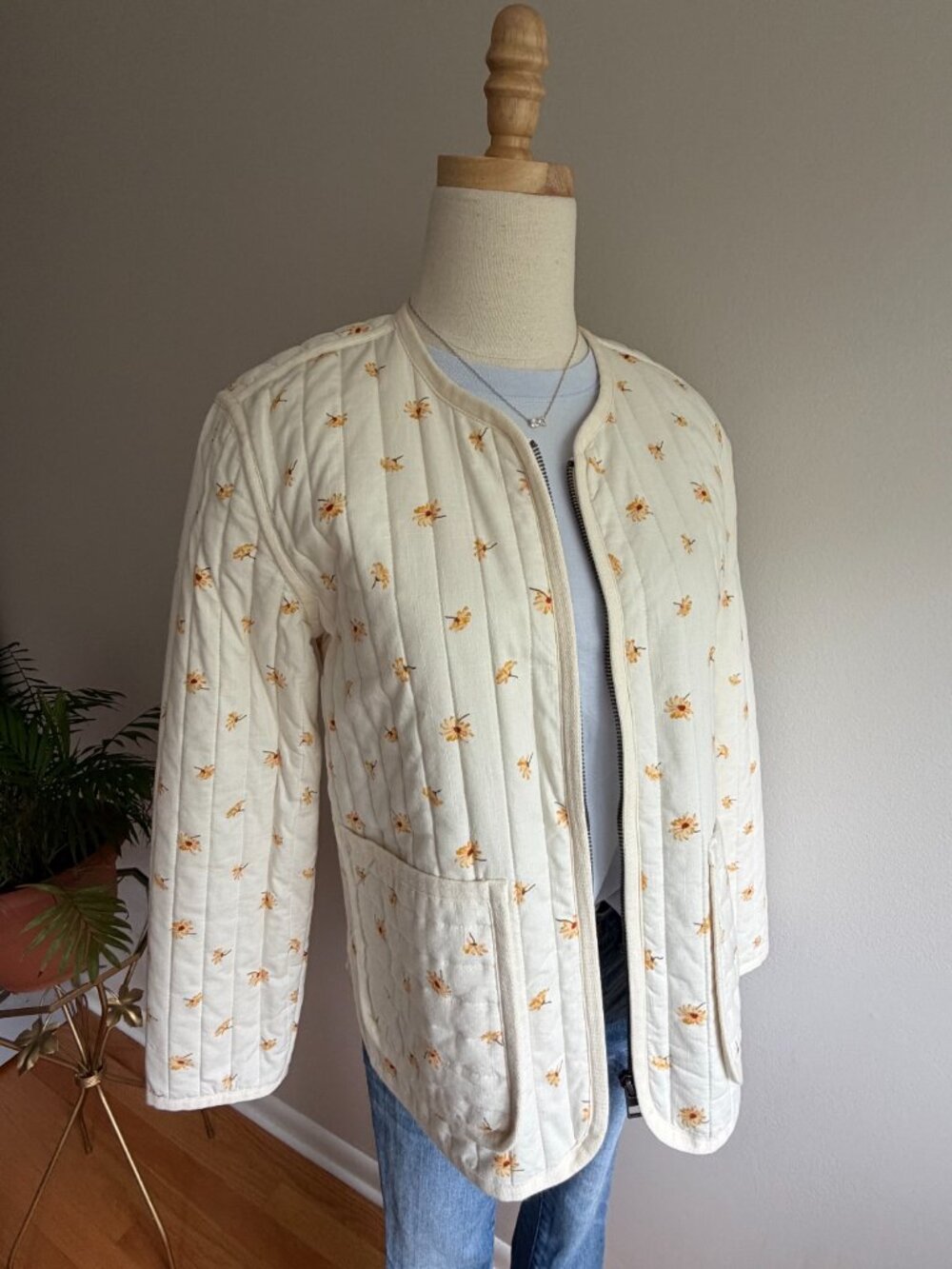NEVER WORN Madewell Quilted Jacket Ivory Daisy Floral Print Full Zip - Picture 13 of 15